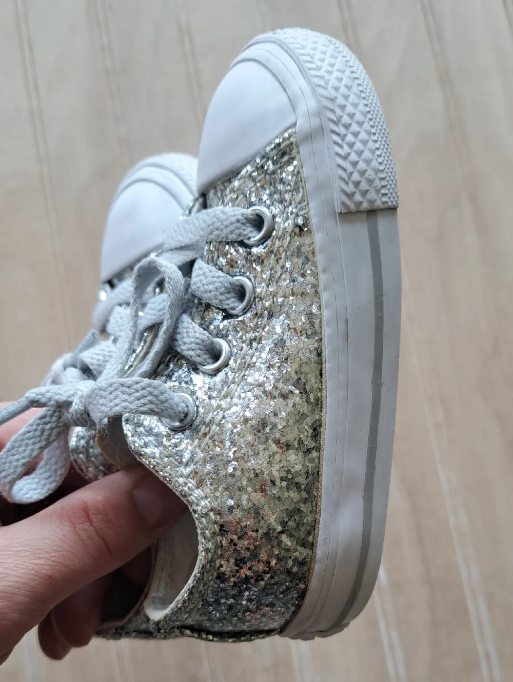 Converse Chuck Taylor All Star Metallic Glitter Silver Infant Sneakers Y2k